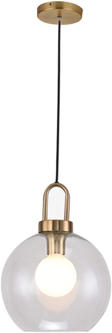 Ironheel Simple E26 Metal 1-Light Pendant Light,Modern Spherical Glass Shade Adjustable Hanging Light,Indoor Ceiling Light for Dining Room Living Room-Clear Glass 30x39cm(12x15inch)