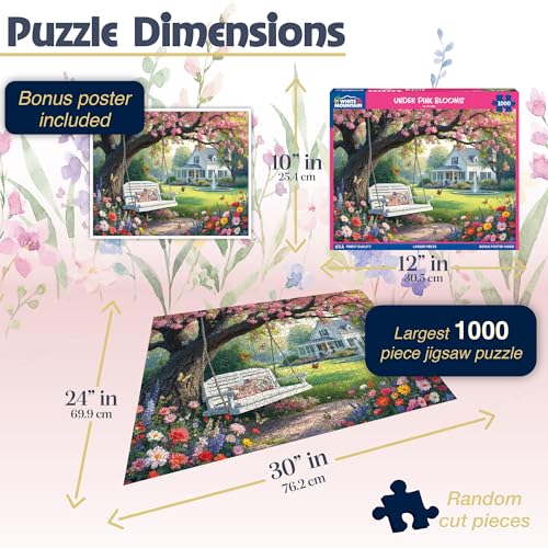 Rompecabezas White Mountain de 1000 piezas: Jardín de primavera bajo flores rosas | Piezas grandes, regalo para adultos y familia, 24" x 30", escena de flores miniatura 2