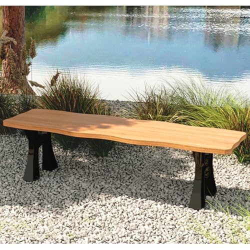 Banco de madera para exteriores con hierro fundido resistente a la intemperie, asiento de jardín para césped, patio, camino, balcón, 180 cm, color amarillo, elegante y