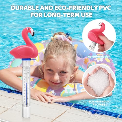 Image of Pool Thermometer Floating, Water Temperature Thermometer with String, Large Size Easy Read & Shatter Resistant Pool Accessories for Ice Bath & Hot Tub, Outdoor & Indoor Swimming Pool, Spas (Flamingo)