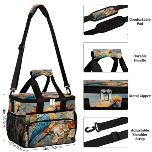 Parrot Insulated Picnic Backpack Lunch Box for Women Men Picnic Basket Tote Lunch Bag Picnic Bag Portable Lunch Bags for Picnic, Beach, Work, Trip,Office, Camp Parrot Bird