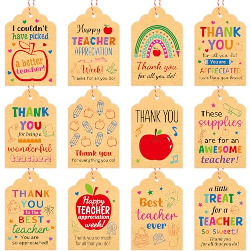 Ceiba Tree Thank You Teachers Tags with String 60Pack Teacher Appreciation Gift Hanging Kraft Tags for Teacher Appreciation Week End of the Year School Gift Wrapping Supplies