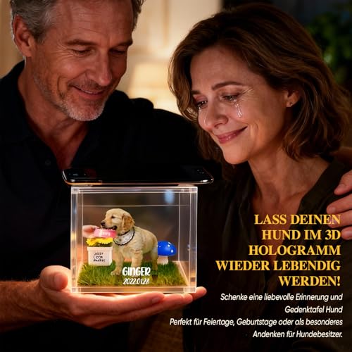 Personalisierte Geschenke für Hundebesitzer - 3D Hunde Figur Hologramm Haus Bilderrahmen Deko mit Foto Gravur Erinnerung Andenken Hund Hundegeschenke Gedenkgeschenke für Hundemama Hundeliebhaber