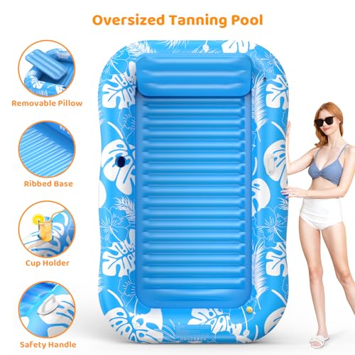 Inflatable Tanning Pool Lounger Float with Sprinkler 77 x 48 Pool Floats Adult with Pillow - image 6
