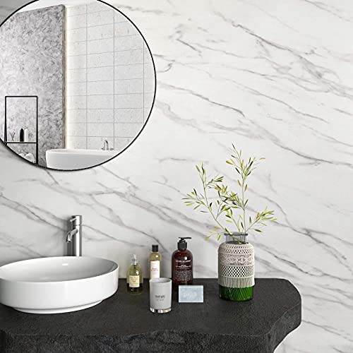 Stickyart 36\"x160\" Marble Peel and Stick Countertop Contact Paper Waterproof Off White Grey Granite Look Contact Paper Removable Self Adhesive Vinyl Marble Wallpaper Decorative Kitchen Backsplash - Thumbnail 6