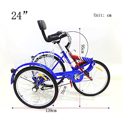 Ethedeal 24" Dreirad für Erwachsene mit Einkaufskorb, 6 Geschwindigkeit 3 Rad Fahrrad Senioren Dreirad Cruise Bike, Comfort Fahrrad für Outdoor Sports Shopping (Blue) – Bild 4