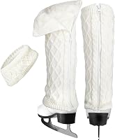 Beinwärmer und Stirnband Set für Eiskunstlauf Hockey Schlittschuhlaufen Eislaufen,Warm stricken Winter Fleece Gefüttert Beinwärmer und Stirnband für Ballett Dance.Ice Skating Zubehör (Weiß, Lang)