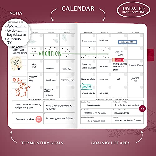 Legend Planner – Deluxe Weekly & Monthly Life Planner To Hit Your Goals & Live Happier. Organizer Notebook & Productivity Journal. A5 Hardcover, Undated – Start Any Time + Stickers – Hot Pink Gold #TOP3