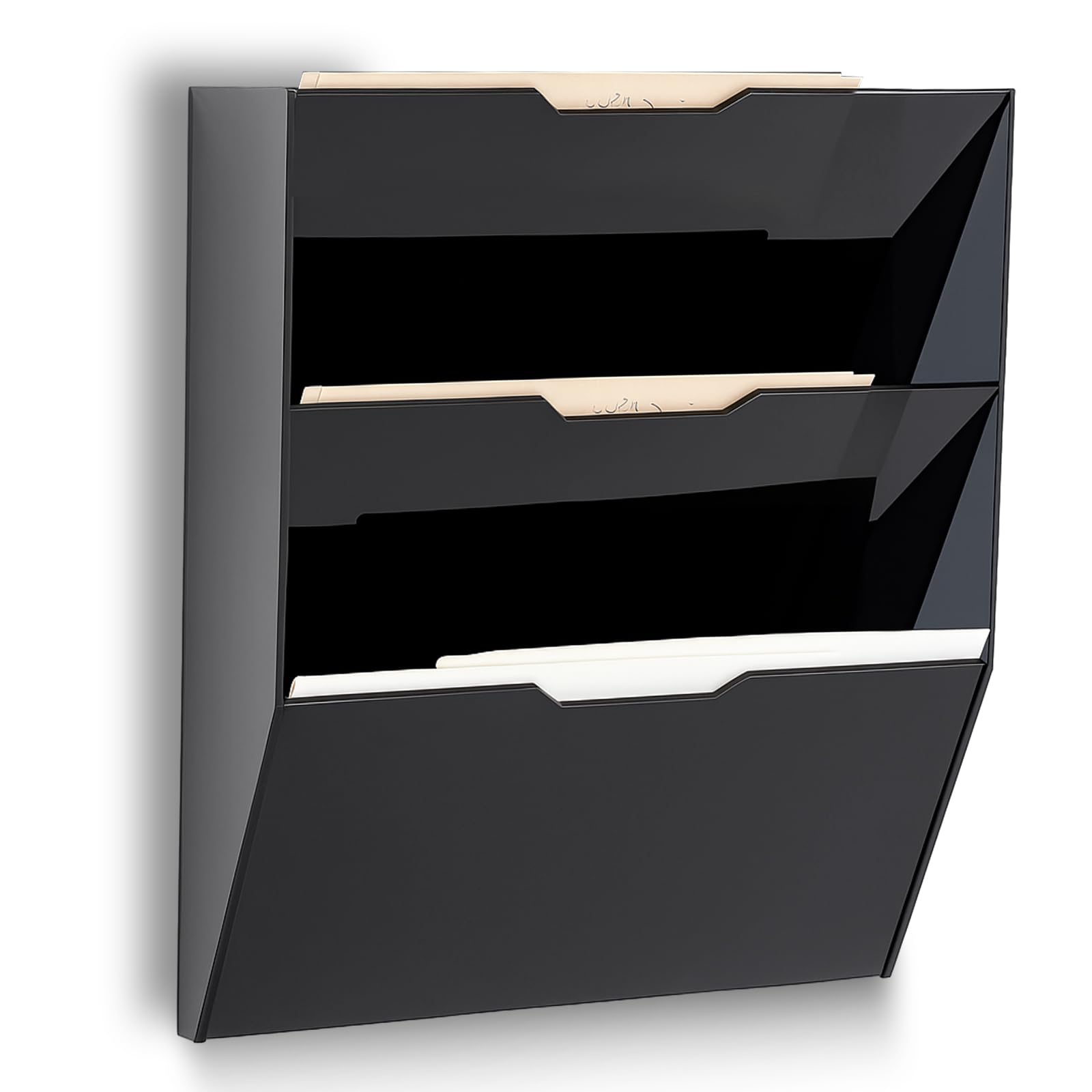 Chunful 3 Tier Mail Sorter Letter Wall Holder Black Acrylic Wall Mounted Mail Organizer Hanging File Envelope Pocket Plastic Mount Document Holder for Home Office Entryway