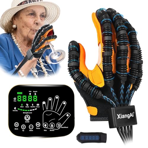 XiangAi Rehabilitation Robot Gloves for Hand Hemiplegia Stroke Recovery, Finger Rehab Robotic Glove Strokes Therapy Equipment, 4 Modes, 2600mAh Rechargeable, S/M/L/XL Sizes