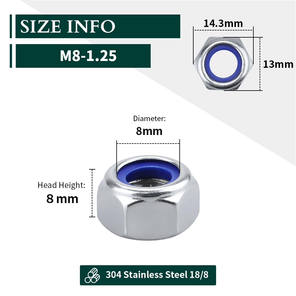 25-Pack 7/16-20 Stainless Steel Hex Jam Nylock Nuts – Half Height, Nylon Insert, Brighton