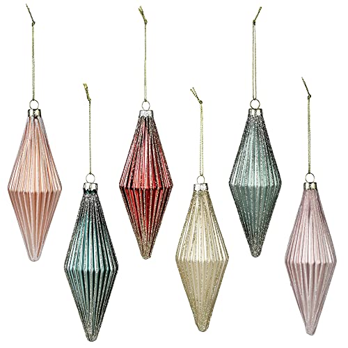 HomArt Glass Ribbed Rhombus Ornaments, Set of 6