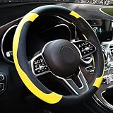Xizopucy Yellow Steering Wheel Cover Microfiber Leather Sporty Car Accessories for Men and Women,Bre
