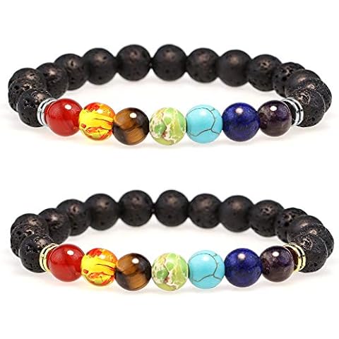 Gleamart 2 Pcs Lava Rock Stone Bead Bracelet 7 Chakra Essential Oil Diffuser Volcanic Stone Bracelet for Men Women Cover
