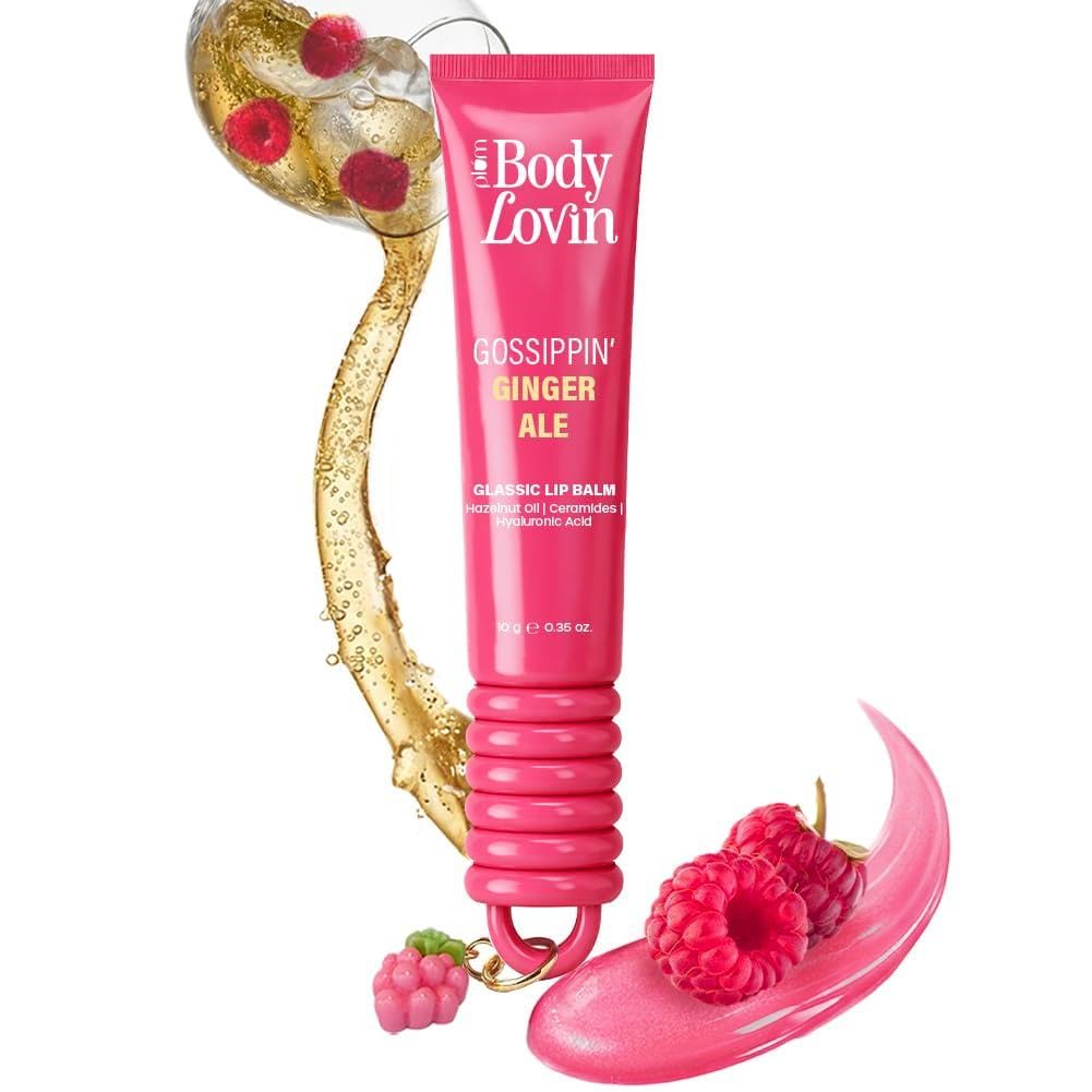 Plum BodyLovin’ Gossippin’ Ginger Ale Glassic Lip Balm | Coral Pink Shimmer Gloss Tint | Hydrating Lip Balm with Hazelnut Oil, Ceramides & Hyaluronic Acid | Moisturizes Dry & Chapped Lips | 10 g