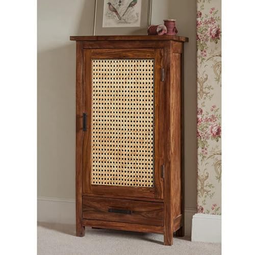 Image of The Attic Sheesham Mini Glazed Bookcase with Cane, Multipurpose for Living Room Bed Room Study, Solid Wood, Honey Matte Finish