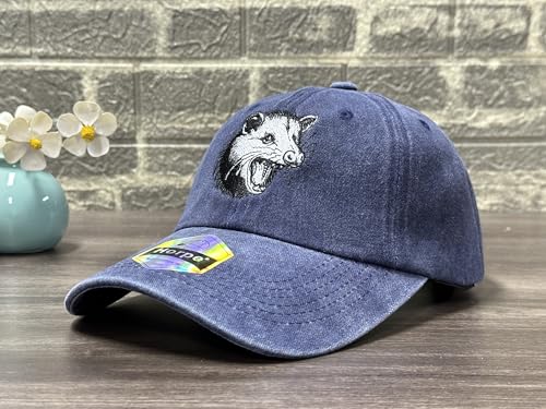 Image of Opossum Possum Hat for Men Women, Embroidered Adjustable Dad Cap | Animal Lover Gift Idea, Outdoor Casual Wear Cap, Soft Washed Cotton, Adjustable Fit Closure