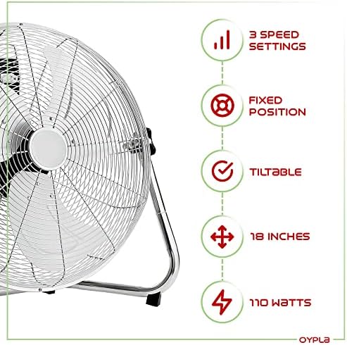 Oypla Electrical 18" Chrome 3 Speed Free Standing Gym Fan