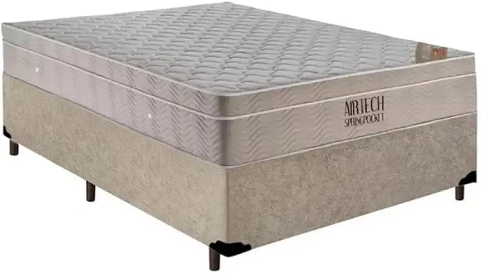 Cama Box + Colchão de Molas Ensacadas - AirTech SpringPocket - Ortobom (BEGE, Casal)