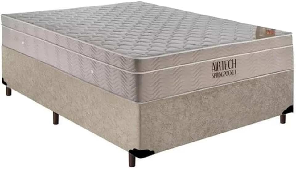 Cama Box + Colchão de Molas Ensacadas - AirTech SpringPocket - Ortobom (BEGE, Casal)