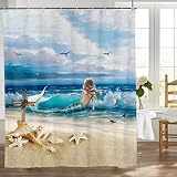 Mermaid Shower Curtain Sea Ocean Shower Curtain with 12 Hooks Fabric Waterproof Curtains Mermaid Gir