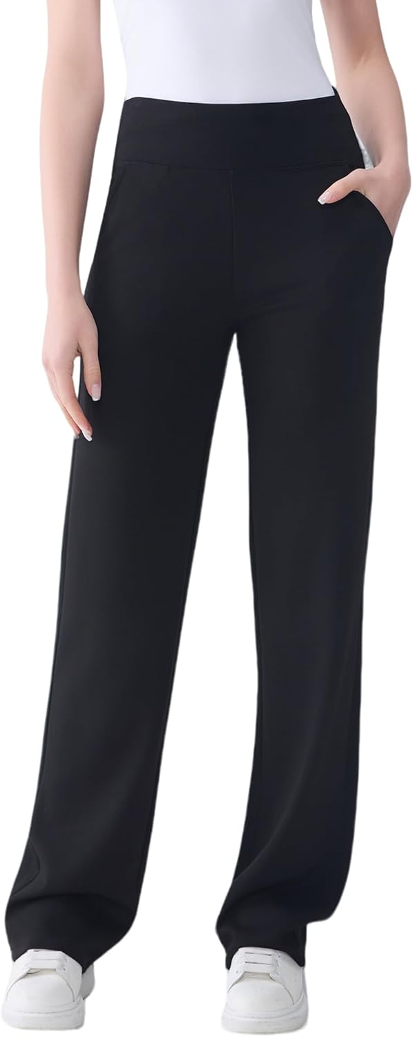 Tall Women’s Wide Straight Leg Lounge Pants, High Waisted Stretch Yoga Workout Pants with Pockets, 30" 32" 34" 36" Inseam