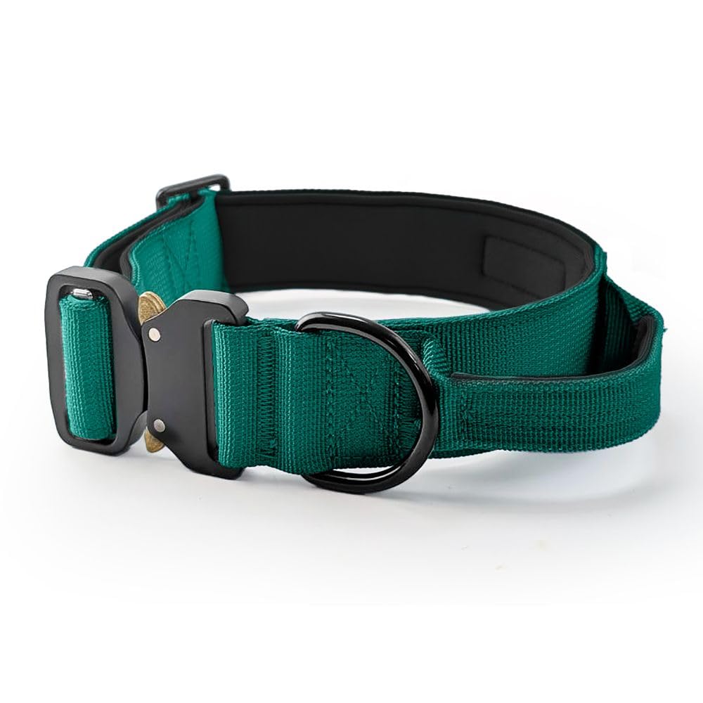 HugglePets Tactical K9 Endurance Dog Collar | Adjustable | Medium Teal (46-66cm) | Soft Padded Handle Control Training | Quick Release Buckle & Heavy Duty D-Ring | For All Strong Dog Breeds โ image 1