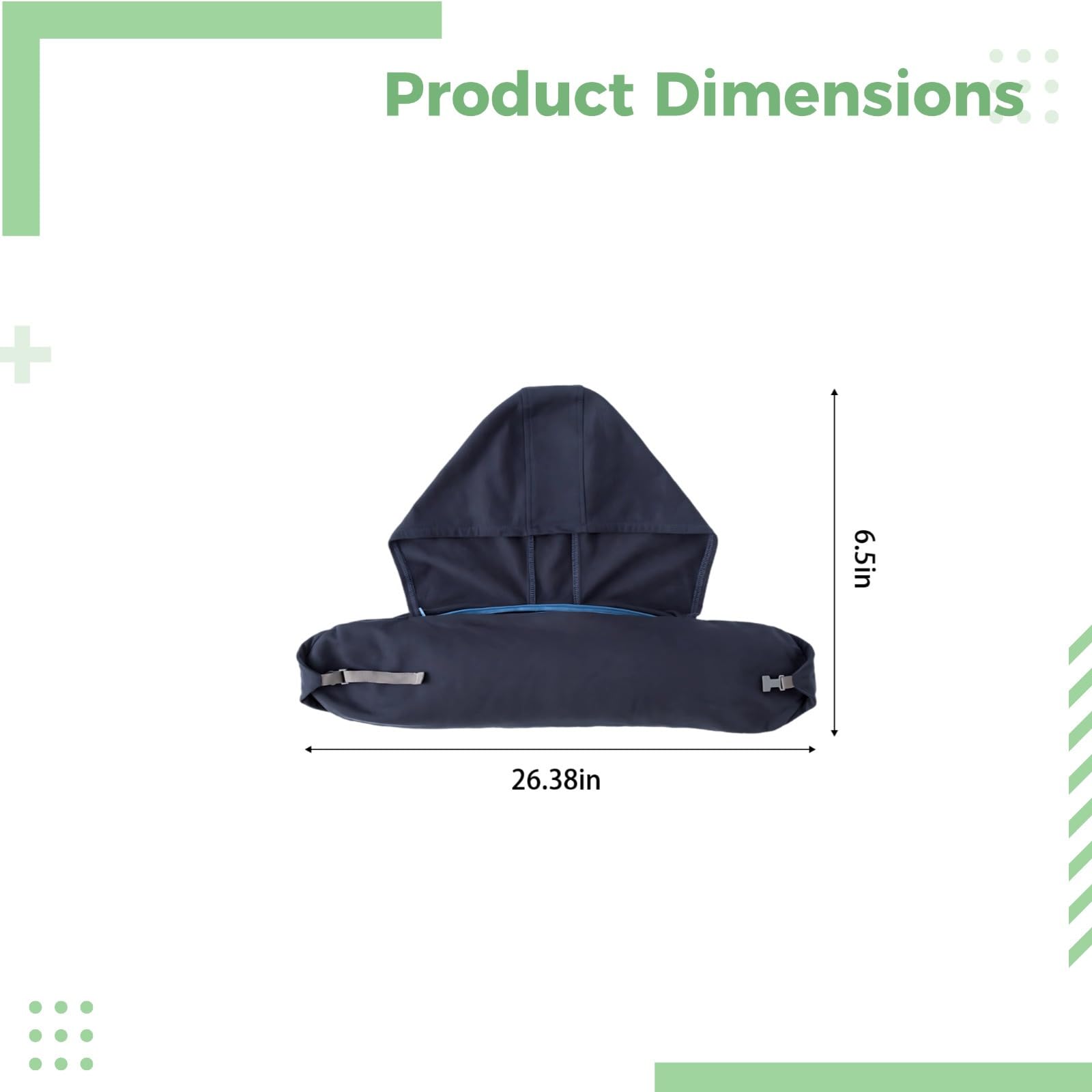 Almohada de cuello de viaje rellenable azul marino con capucha, bolsa compacta, cómoda para viajar