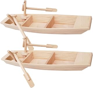 Angoily 2Piezas Bote de Pesca de Madera Decoración de Hogar y Oficina Miniatura Madera Adornos de Escritorio
