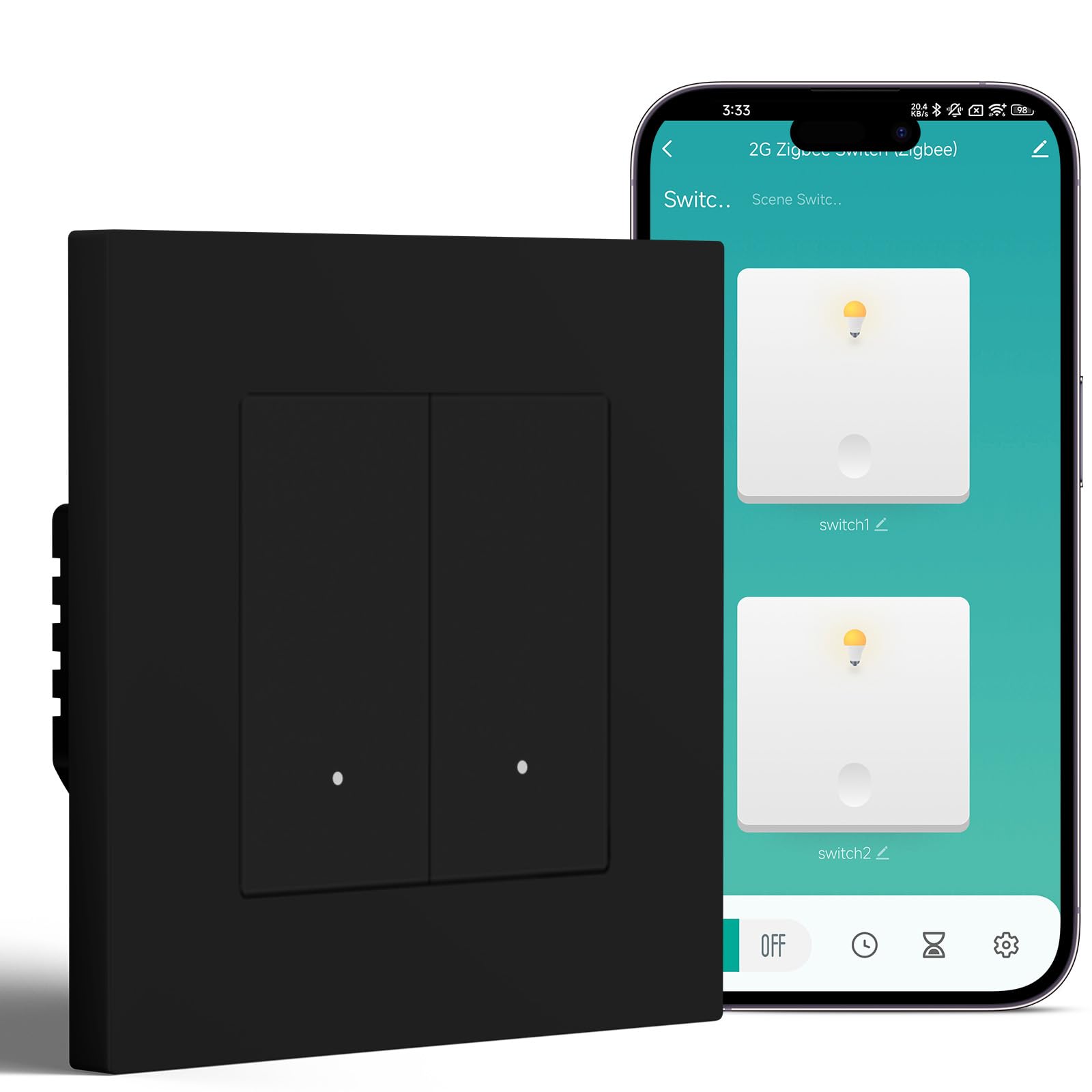 BSEED Smart ZigBee Unterputz Lichtschalter 86mm, intelligenter Wandschalter Kompatibel mit Alexa und Google Home, Touchscreen Schalter mit Glaspanel(Neutralleiter erforderlich)+ Hub Gateway