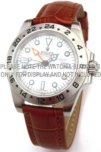 20mm Classic Crocodile Grain Leather Watch Strap Fits Rolex Explorer 2