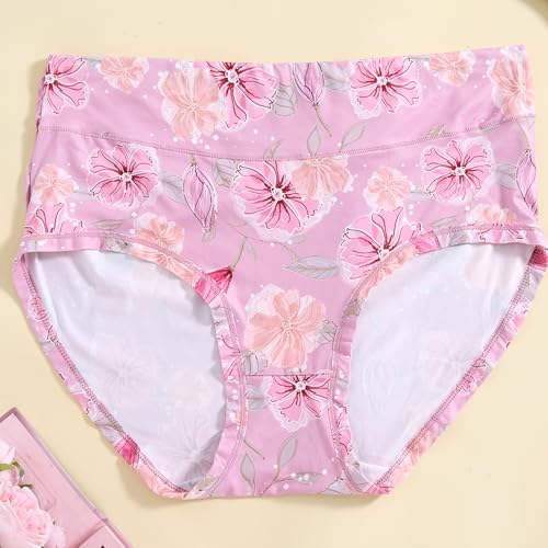 Image of Womens Underwear XL-5XL Plus Size Ladies Panties Mid High Waist Briefs for Woman Floral Print Pantys 6-Pack
