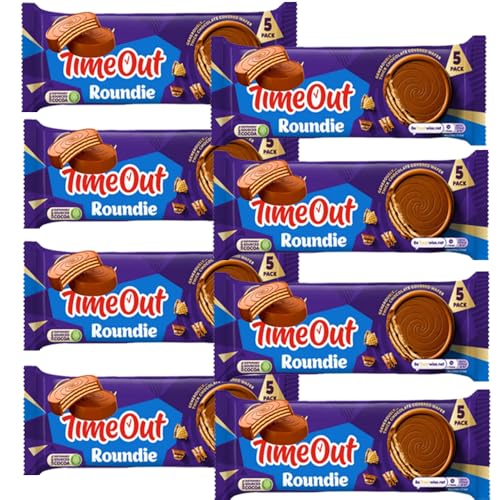 Image of Time Out Roundie Wafer & Milk Chocolates Pack 150g – 5 Roundies in Pack - Crispy Wafer Covered in Smooth Milk Chocolate (8 x Pack)