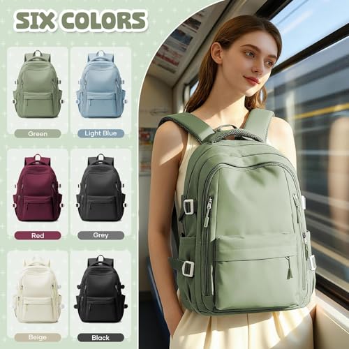 HYC00 Schulrucksack Teenager Mädchen Jungen Wasserdicht Daypack Leichter Schultasche Mädchen Schulranzen Rucksack Damen für College Schule Reisen School Bag Womens Aesthetic Backpack,Grün
