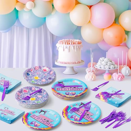 image for GaofanWaiㅤ GaofanWai Video Game Birthday Tableware - 96PCS Neon Gami