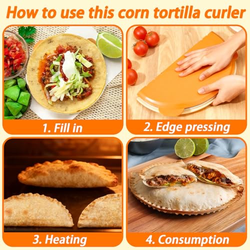 Image of 4-in-1 Tortilla Sealer Crimper Press - Adjustable 4 inch-6 inch-8 inch-10 inch Tortilla & Taco /Burrito Maker Tool with Metal Edge | Easy to Clean, BPA-Free, Durable & Fun for Family Cooking (Orange & Cream)