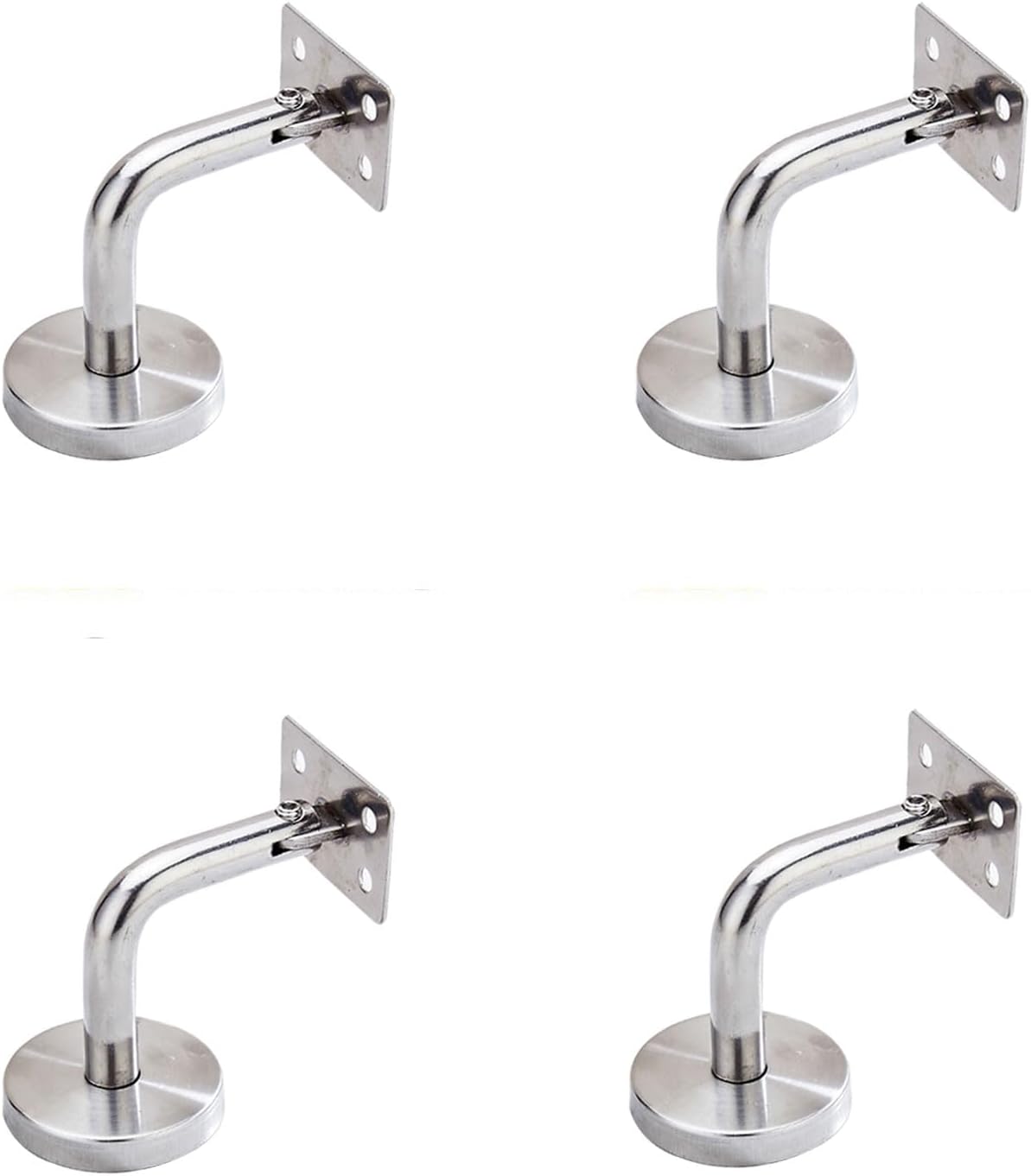 4pcs Adjustable 304 Stainless Steel Handrail Bracket, Hand Railing Brackets for Indoor & Outdoor Stairs，Ground-Type Upright Column Support Bracket，Wall Handrail Mounted Banister Hardware (L-Type, 4)