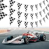 Rennflaggen, 10 Meter karierter Wimpel, 38 Stück wiederverwendbare schwarze Wimpel, Rennwagen-Party-Dreiecksflaggen für Rennthema Geburtstagsparty-Dekoration