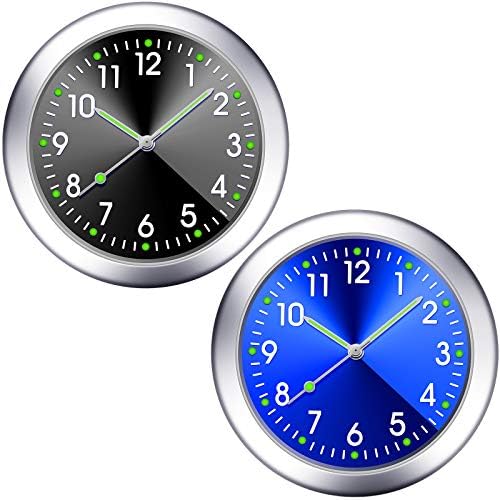 Frienda 2 Pieces Stick on Dashboard Car Clock Mini Tiny Small Luminous Car Vent Clocks Watch for Dashboard Boat Bike Home (Black, Blue)