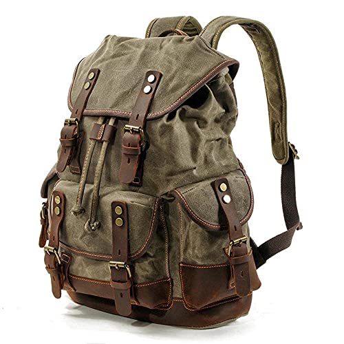 Large Capacity Leather Canvas Backpacks For Men School Bags Vintage Waterproof Daypack Laptop Backpack Bag3