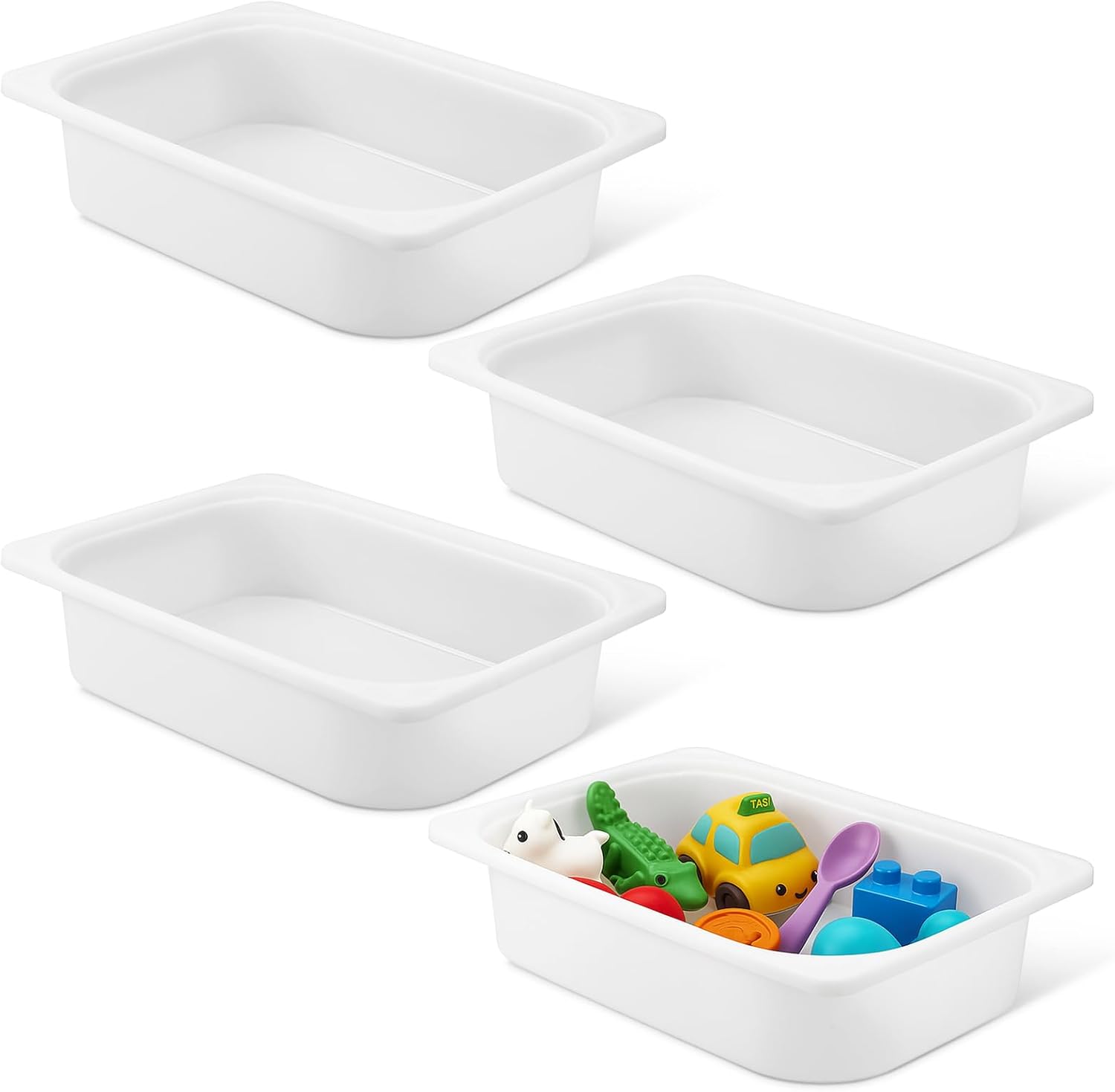 Kathfly Set of 4 Storage Box White 16-1/2 x 11-3/4 x 4 Stackable Plastic Bins Open Storage Boxes, Book Organizer Polypropylene Cabinet Organizer for Home Office and School Supplies