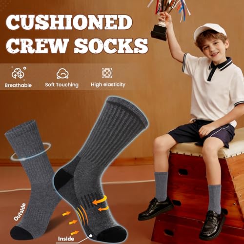 Image of SeeyAN Kids Socks Boys Crew Athletic Half Cushioned Cotton Sport Running Breathable Socks 6 Pairs