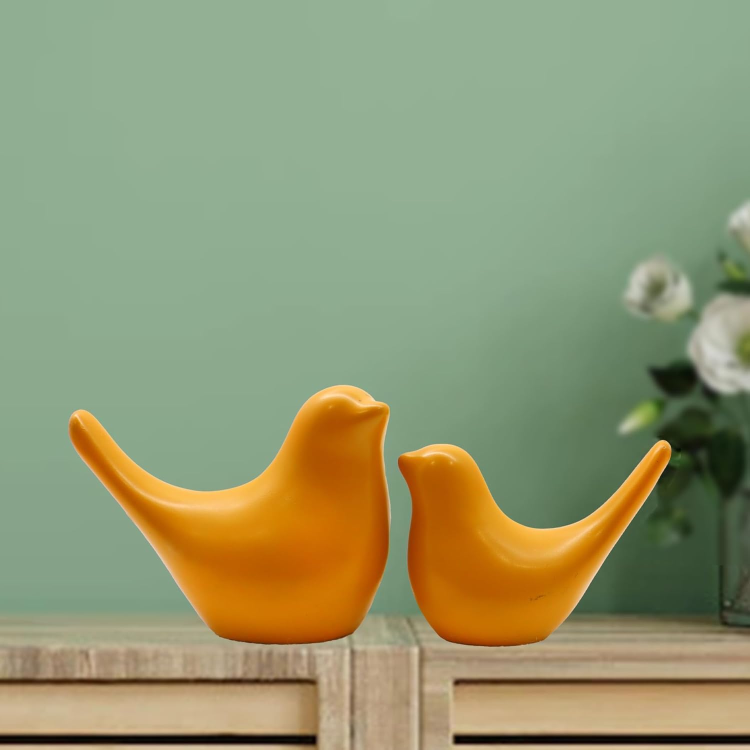 MarusthaliPolyresin Polyresin Birds Decorative Ornaments Showpiece Statue & Artifacts for Home Decor, Living Room, Wall Decoration for Gifting (Red Birds) (Golden Yellow Birds)