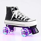 WuJiPeng Rollschuh Frau Mann Roller Quad Adult Roller 4 Räder Kind Führte Künstlerische Rollschuhe Junge Mädchen Retro Design,Black-37EU