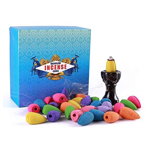 Backflow Incense Cones 120 Pcs - Lavender-Jasmine-Rose-Ocean-Sandalwood-Lemon-6 Mixed Natural Scents and Backflow Incense Burner by Pavo cristatus