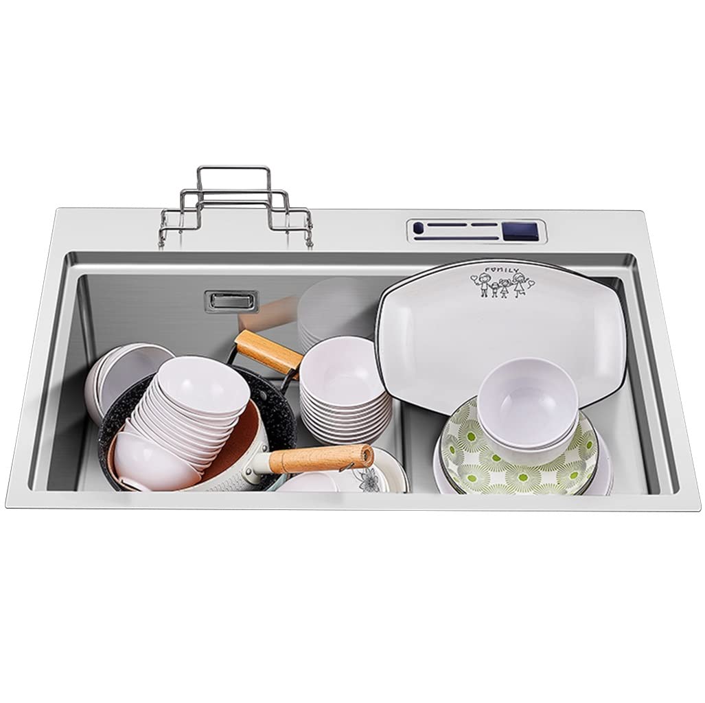 WIQUYBML Kitchen Sink, With Small Water Purification Faucet Stainless Steel Bar Single ​Bowl ​Prep Drop-In Or Undermount Installation, Easy To Clean (Color : Silver, Size 75x45cm)