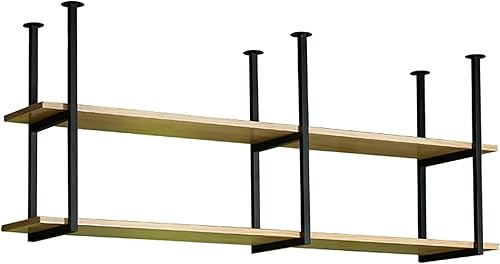 Shelves Whftd Hanging Floating Shelf - 2 Tier Solid Wood Ceiling Shelf Wrought Iron Plant Rack, Hanging Storage Rack for Restaurant and Bar - Length