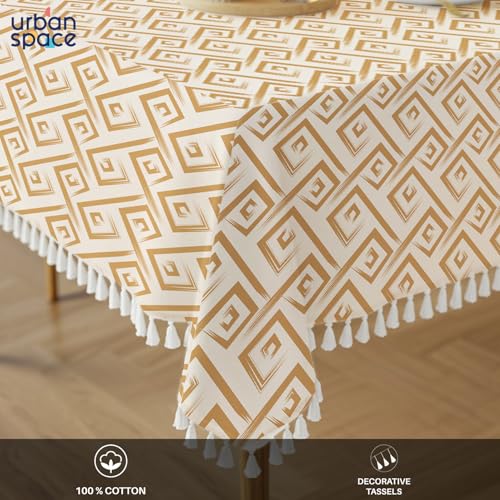Image of Urban Space 100% Cotton Square Dining Table Cover, Printed Anti Skid Table Cloth for Dining /Center Table, for Upto 4 ft x 4 ft Table (Size - 48 inch x 48 inch - Square, Basics Taupe)