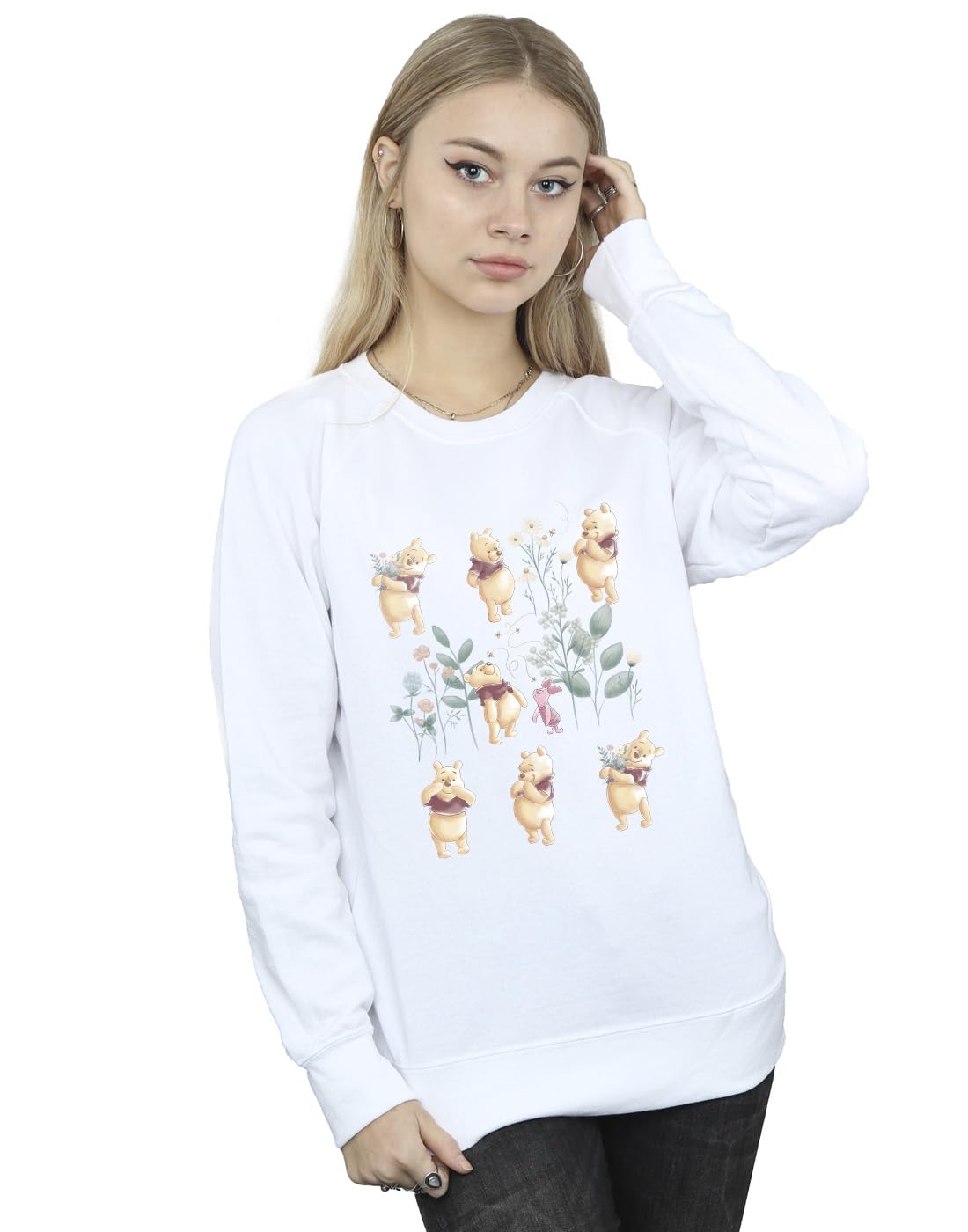 Disney Women's Winnie The Pooh Flower Heart Sweatshirt White XXXXX-Large