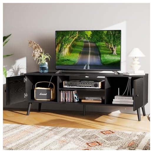 27+ Stunning Mid-Century Modern Living Room Ideas to Inspire Your Space 5 Sweetcrispy TV Stand for 55 60 inch TV, Modern Mid Century Entertainment Center with Storage, Media Console Table 2 Cabinet, Soft Hinge, Handle Door, Wooden Living Room, Office Furniture, Black